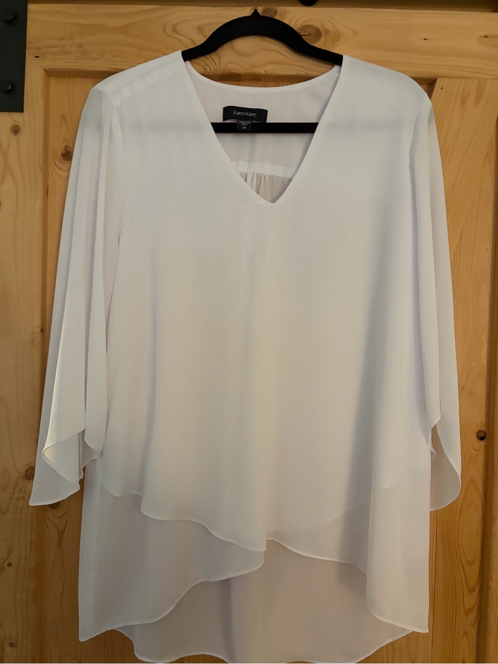 Karen Kane White Layered V-Neck Chiffon Tunic